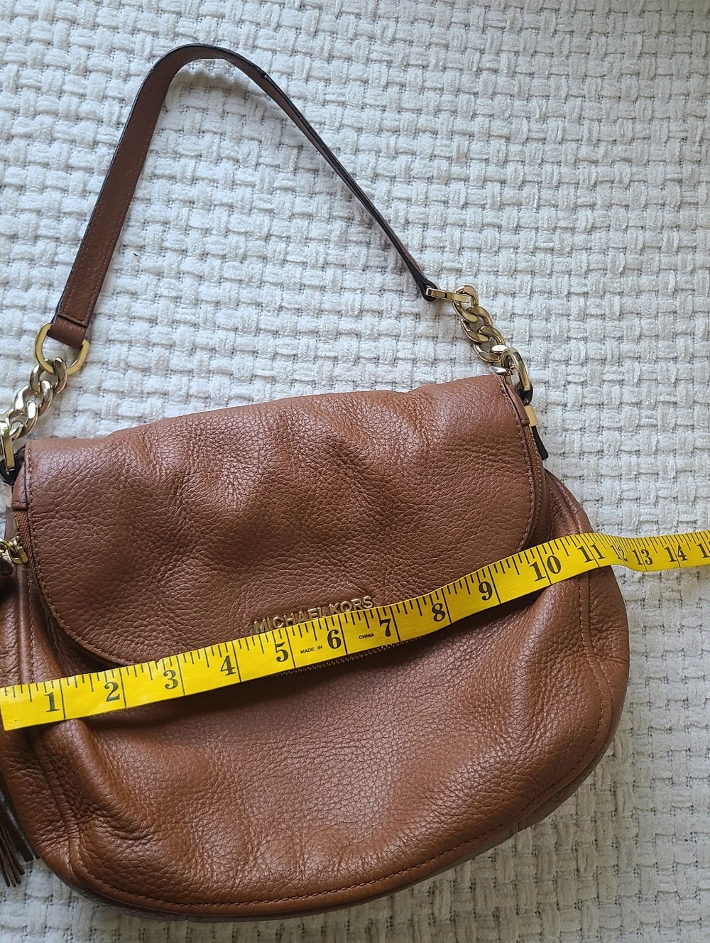 Michael Kors Cognac Pebbled Leather Shoulder Bag with Tassel